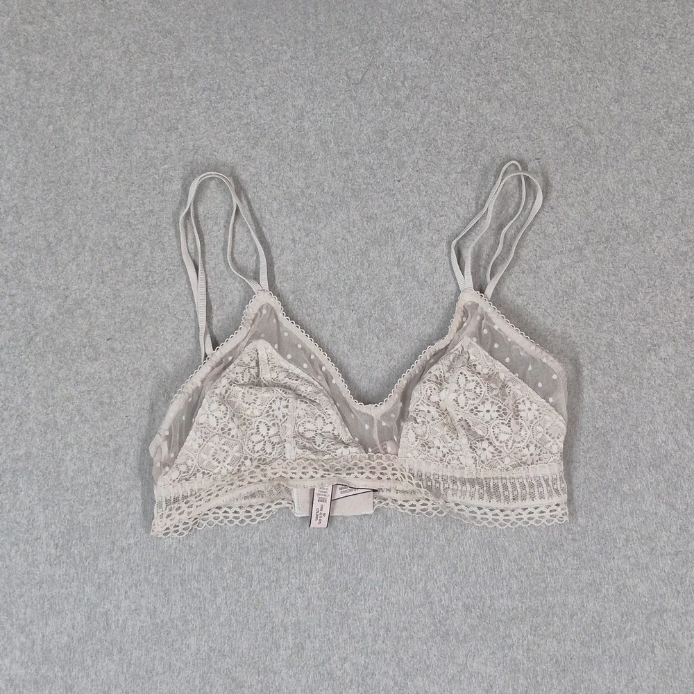 Victoria's Secret Women Bra Medium Beige Polka Dot Bralette Wireless Lace Mesh